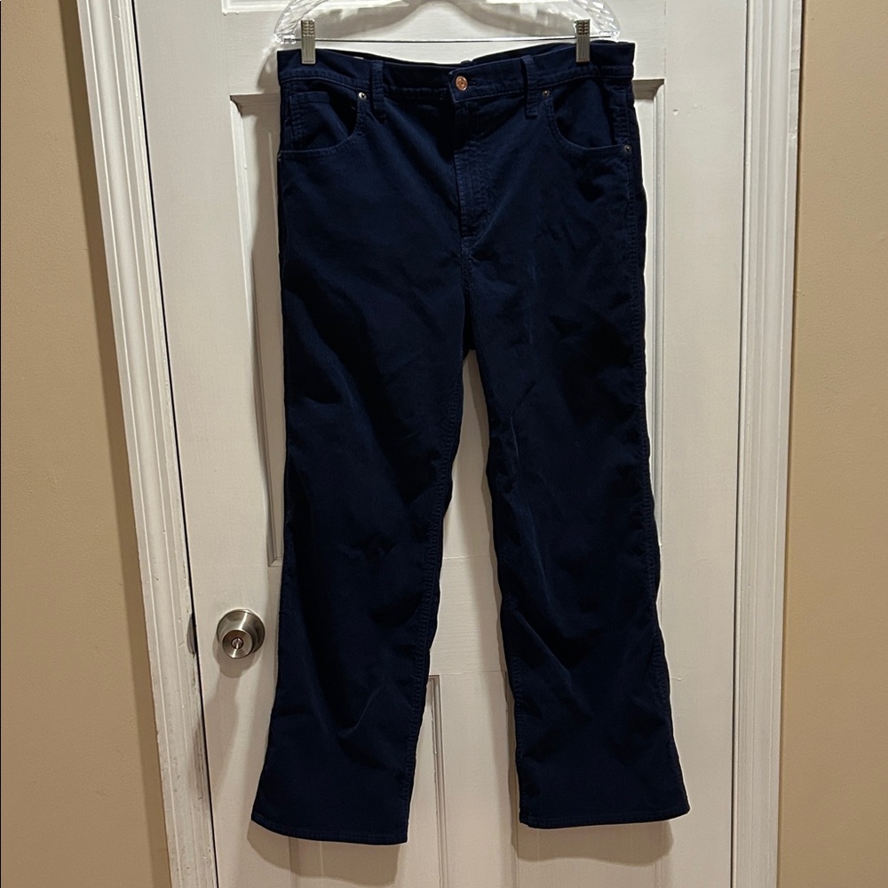 GAP High Rise Corduroy Pants Deep Blue Vintage Flare Size 16 Short